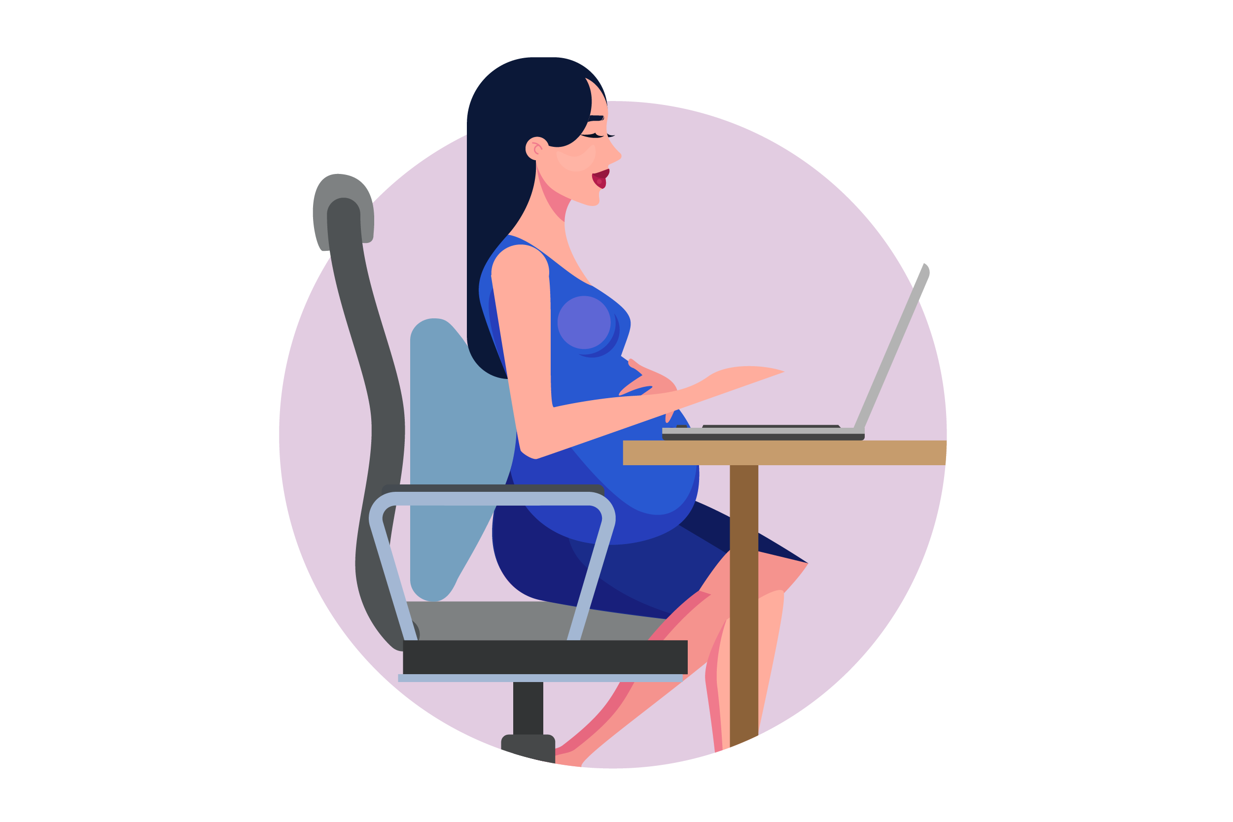 Pregnant person using laptop while sitting with back support