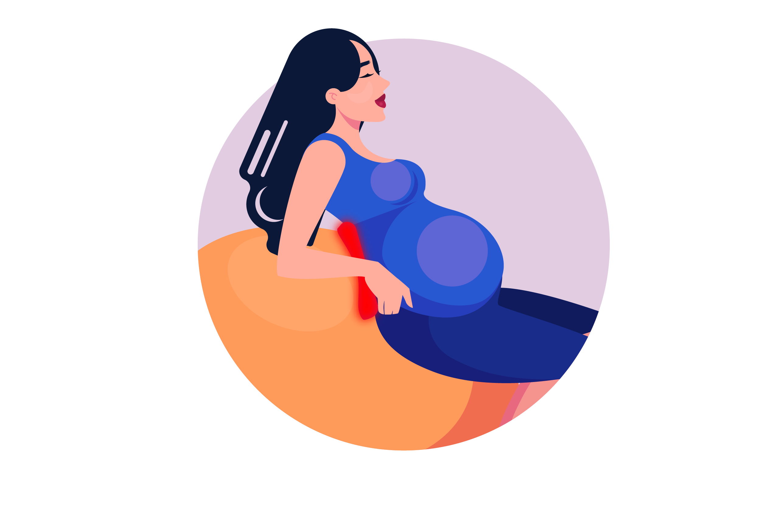 Pregnant person using a heat pad